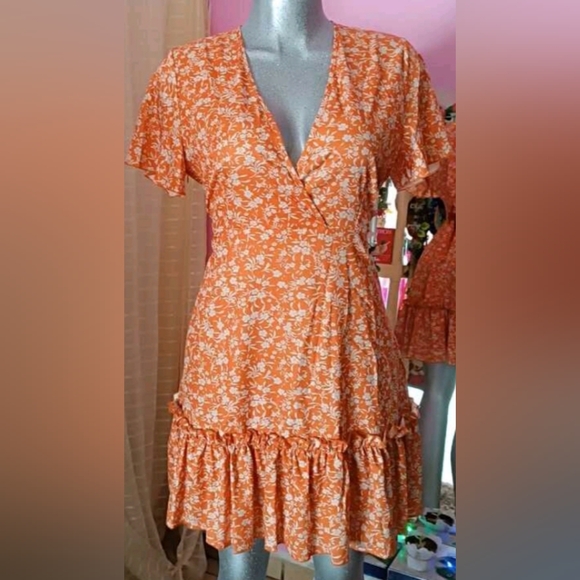 SHEIN Women's Short Sleeve Floral Print Ruffled Hem Dress New - Picture 2 of 12